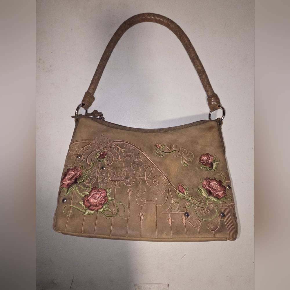 Ariat Embroidered Womens Shoulder Bag Brown Leather Flowers Western Cowgirl